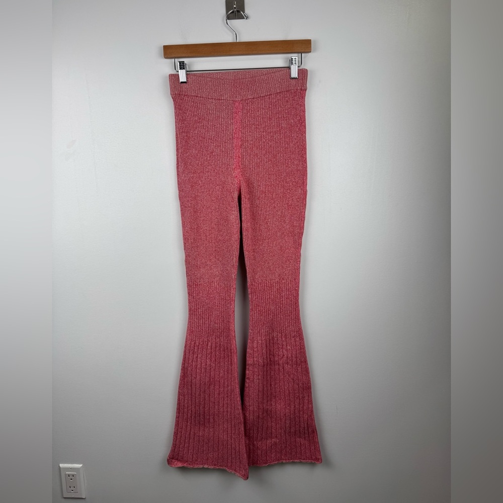 Maison Ullens Women Pink Ribbed Flare Pant Size Medium
